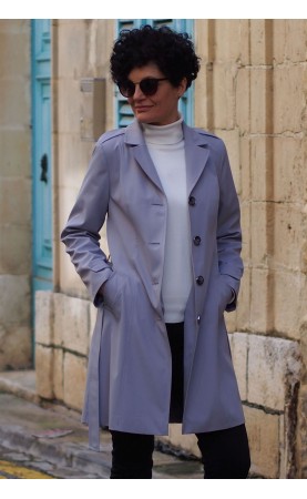 Klasyczna elegancja w szarym płaszczu damskim, Ozdobne, jednorzędowe trencze na sezon wiosenny od Choice